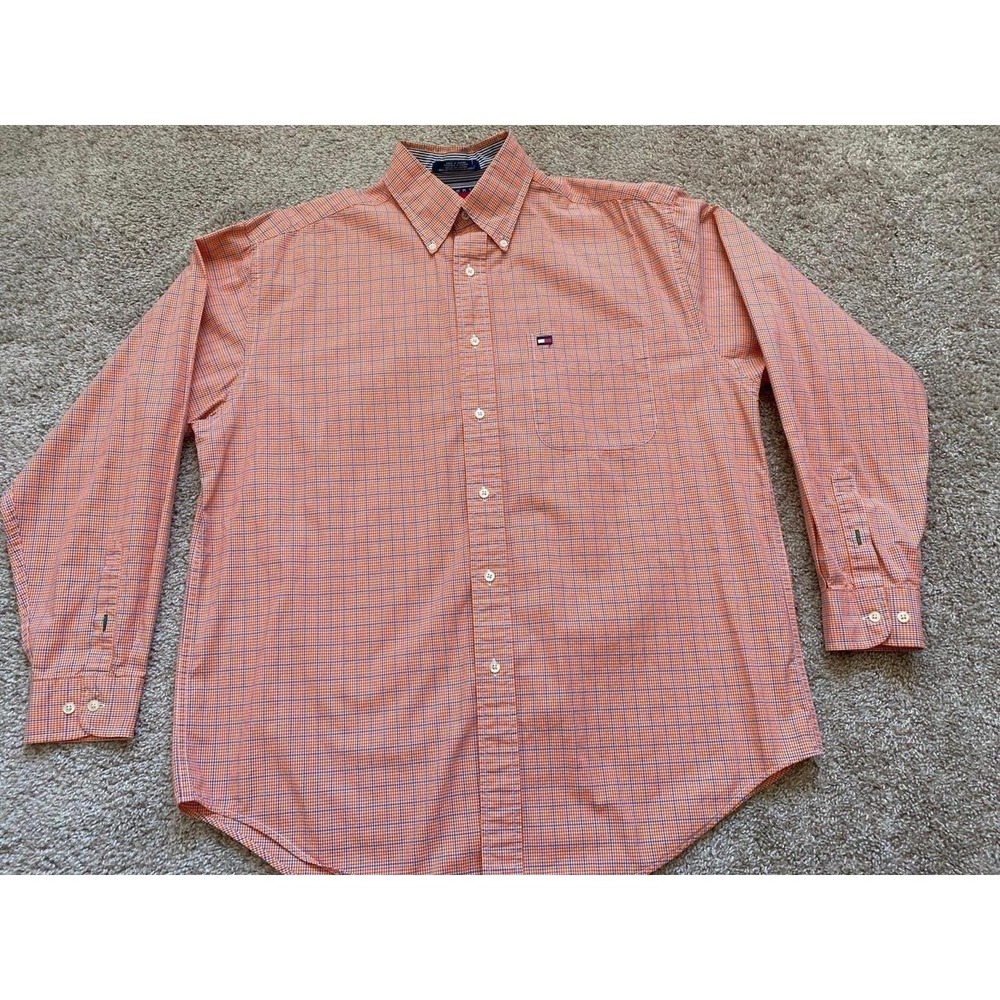 Tommy Hilfiger Shirt Men Medium Button Up Chest Pocket Long Sleeve SKU19